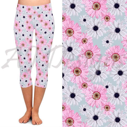 Pink Daisies Capri Leggings (G Designs)