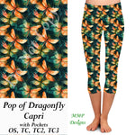 Pop of Dragonfly Capri Leggings with Pockets (MMP)