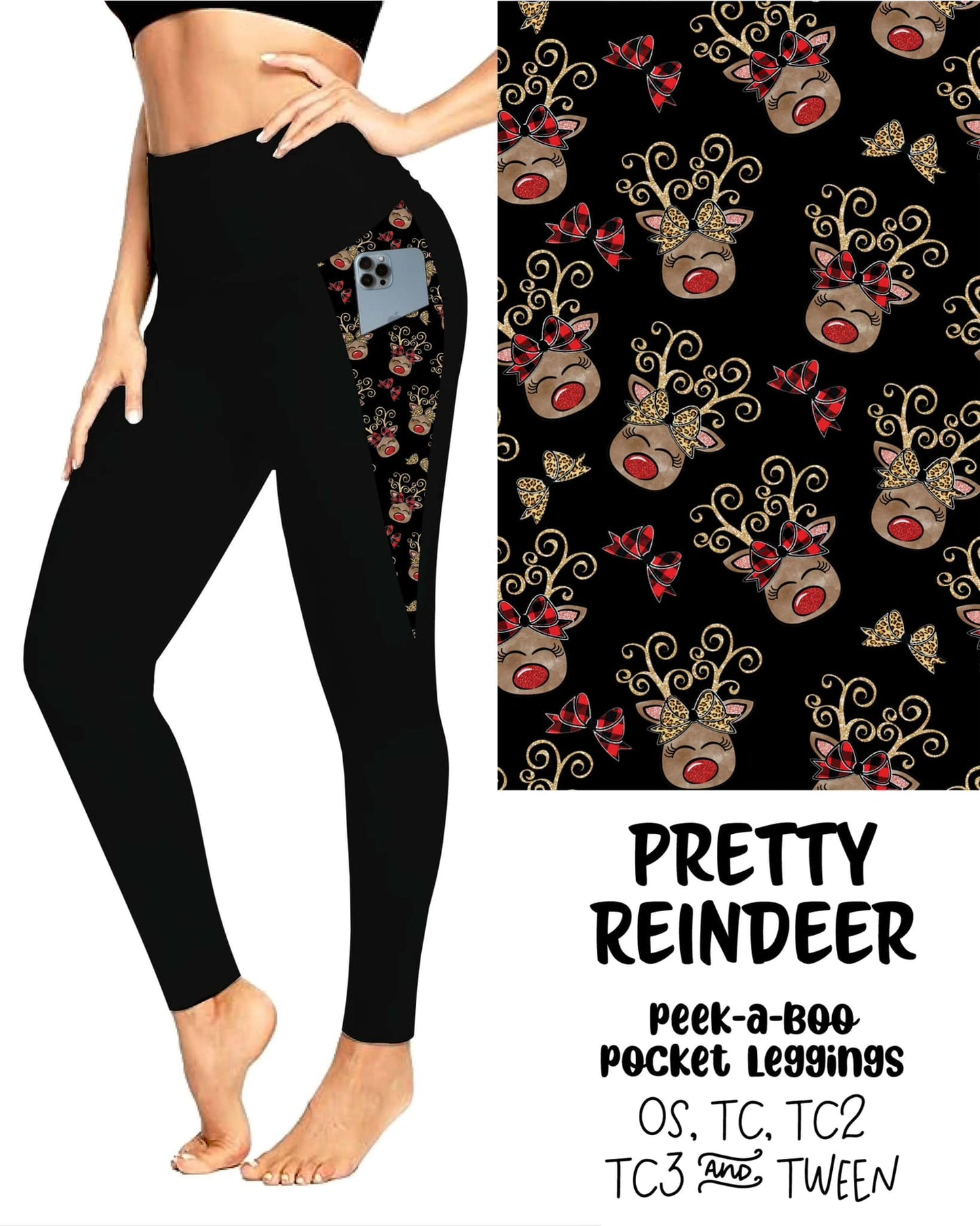 Pretty Reindeer Sports Pocket Leggings (JAAM)