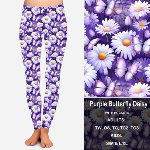 Purple Daisy Butterfly Leggings with Pockets (GY)