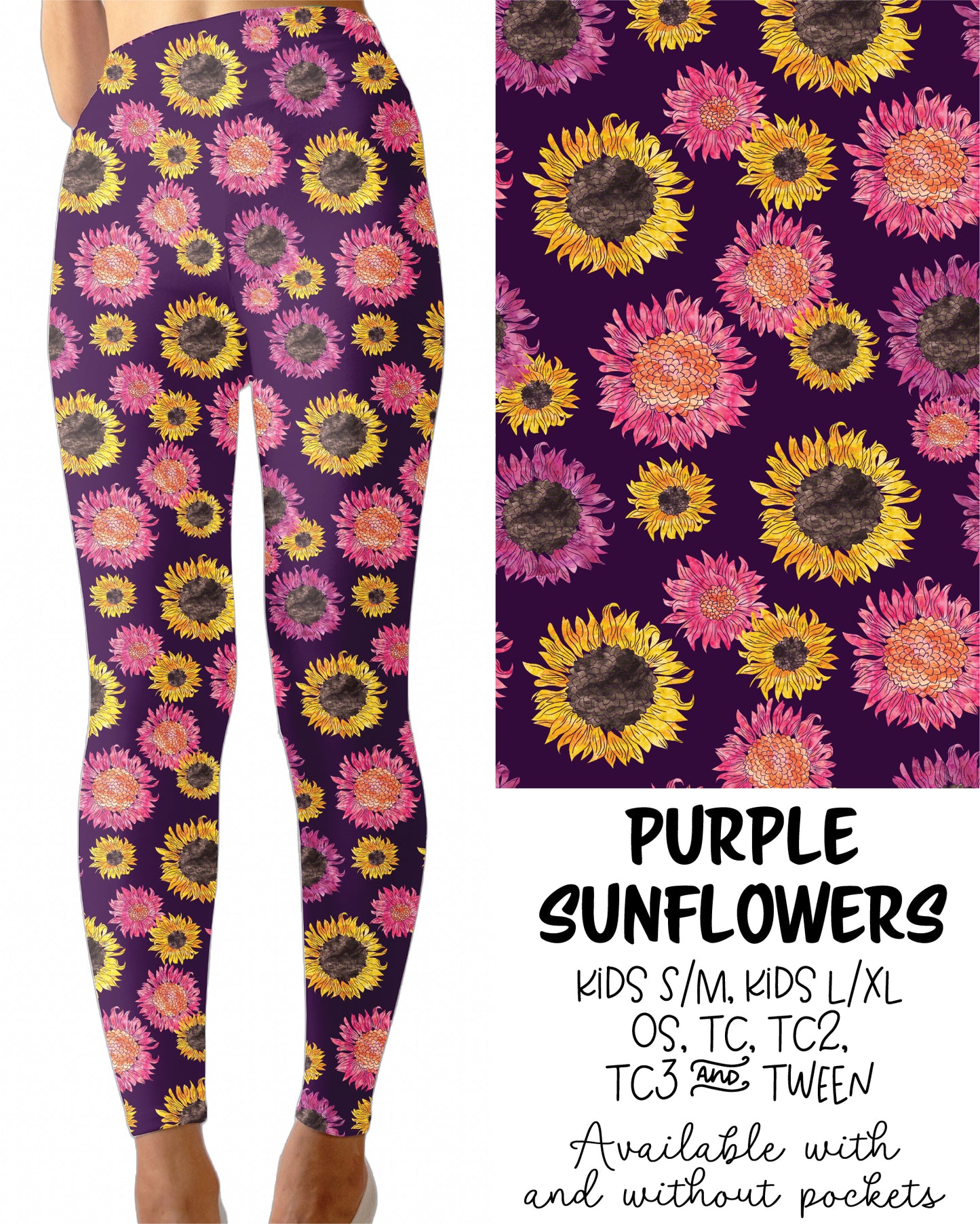 Purple Sunflowers Leggings with Pockets (JAAM)