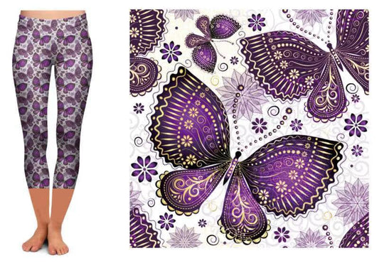Purple Butterflies Capri Leggings (TL)