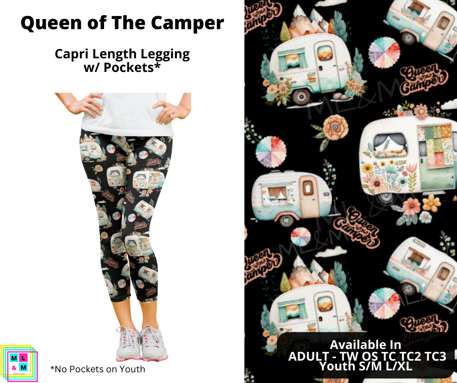 Queen of the Camper Capri Leggings with Pockets (Pixie)