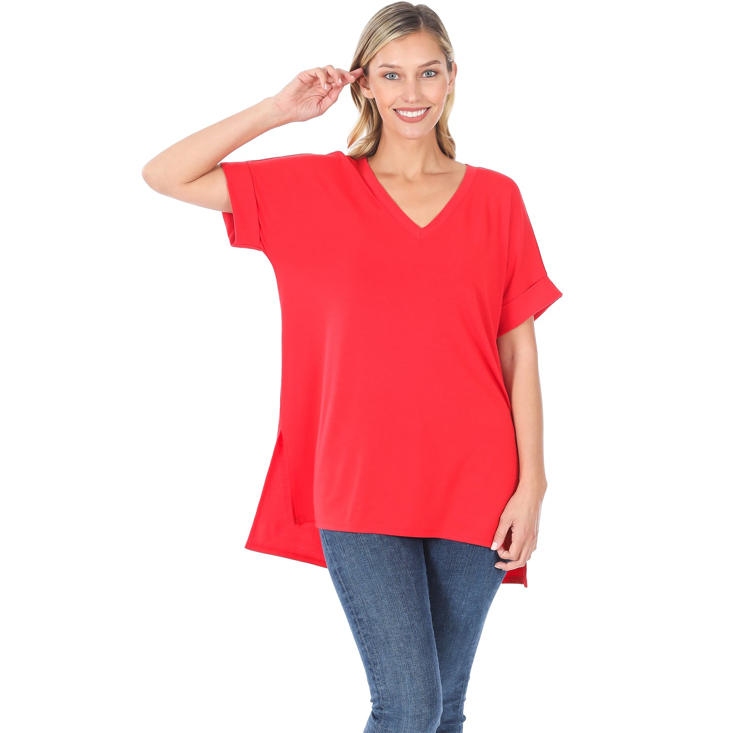 Ruby Rolled Sleeve V-Neck Tunic