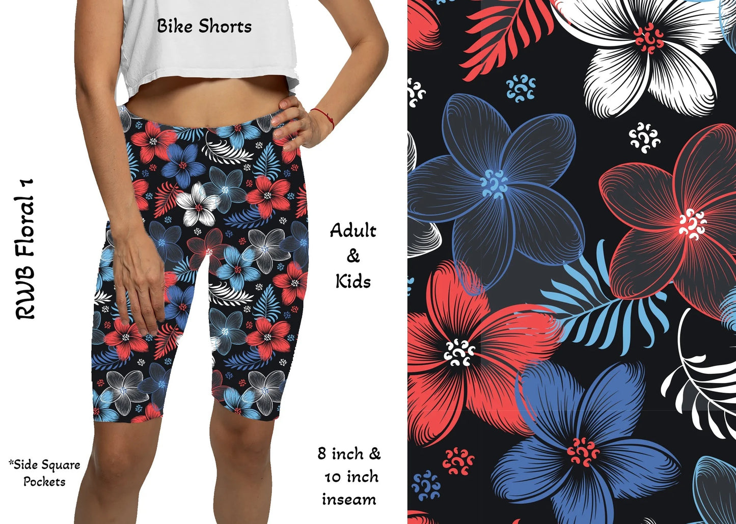 RWB Floral 8 inch Shorts with Pockets (GY)