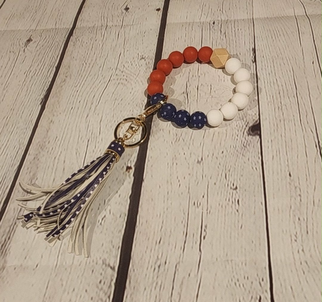 Red White & Blue Beaded Wristlet Keychain