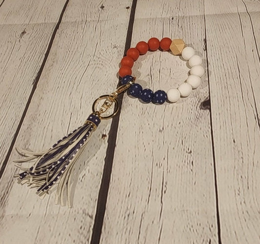 Red White & Blue Beaded Wristlet Keychain