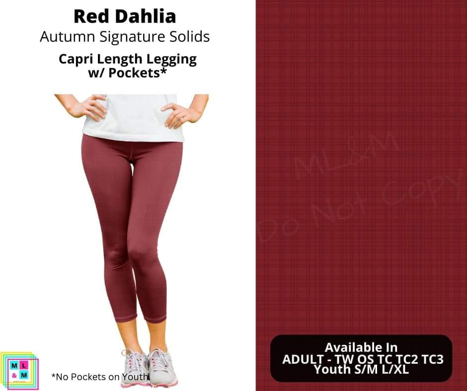 Red Dahlia Capri Leggings with Pockets (Pixie)