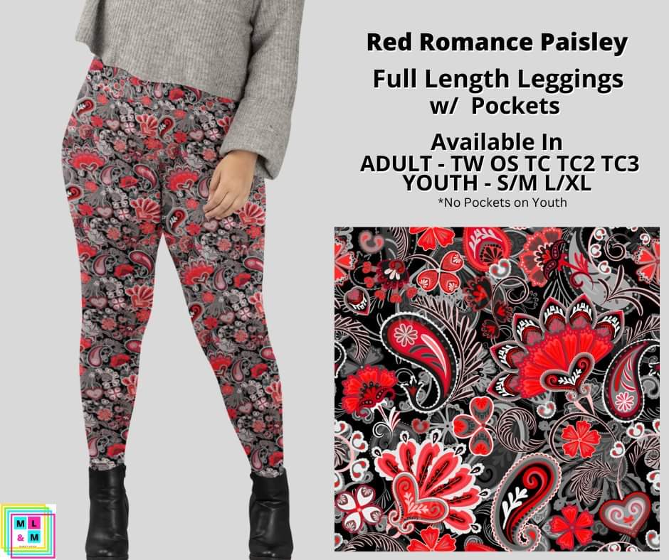 Red Romance Paisley Leggings with Pockets (Pixie)