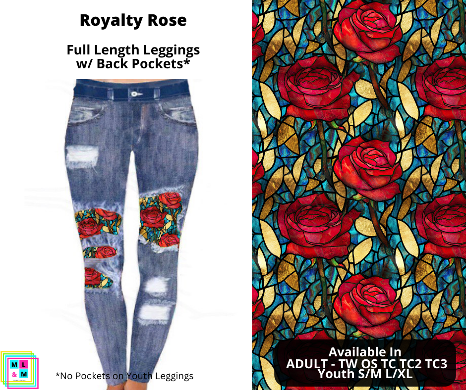 Royalty Rose Faux Denim Peek-A-Boo with Back Pockets (Pixie)