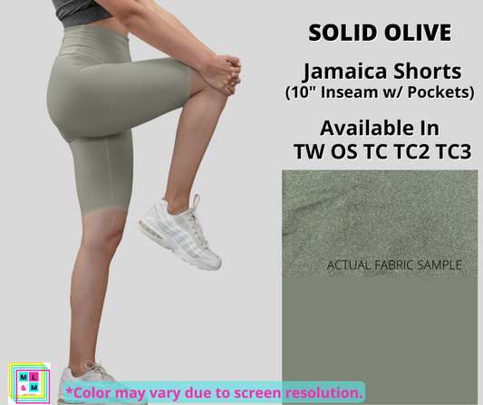 Solid Olive Shorts with Pockets (Pixie)