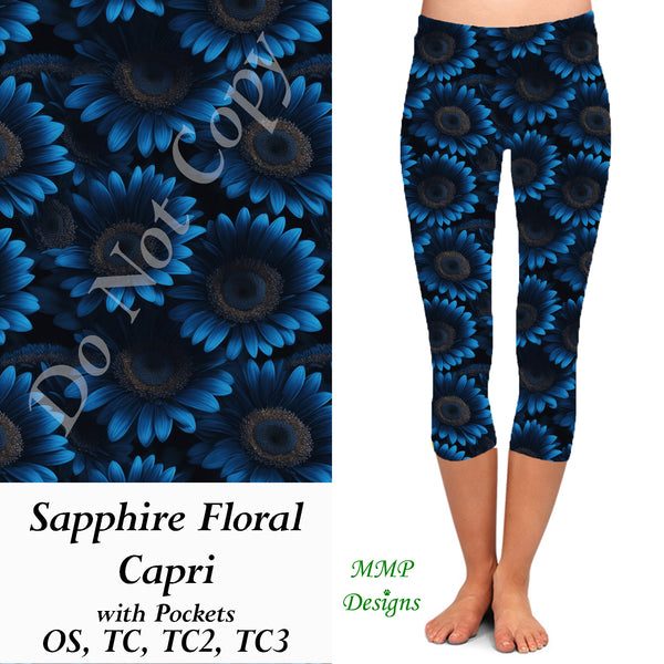 Sapphire Floral Capri Leggings with Pockets (MMP)