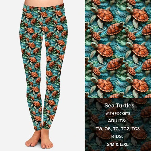 Sea Turtles Leggings with Pockets (GY)