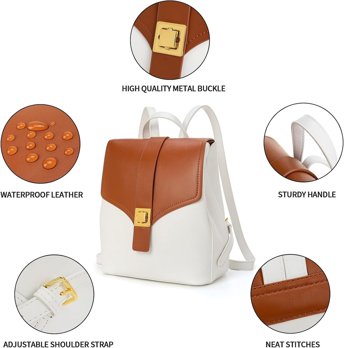 Seyfocnia White-Brown Stylish Multi-Functional Backpack Purse