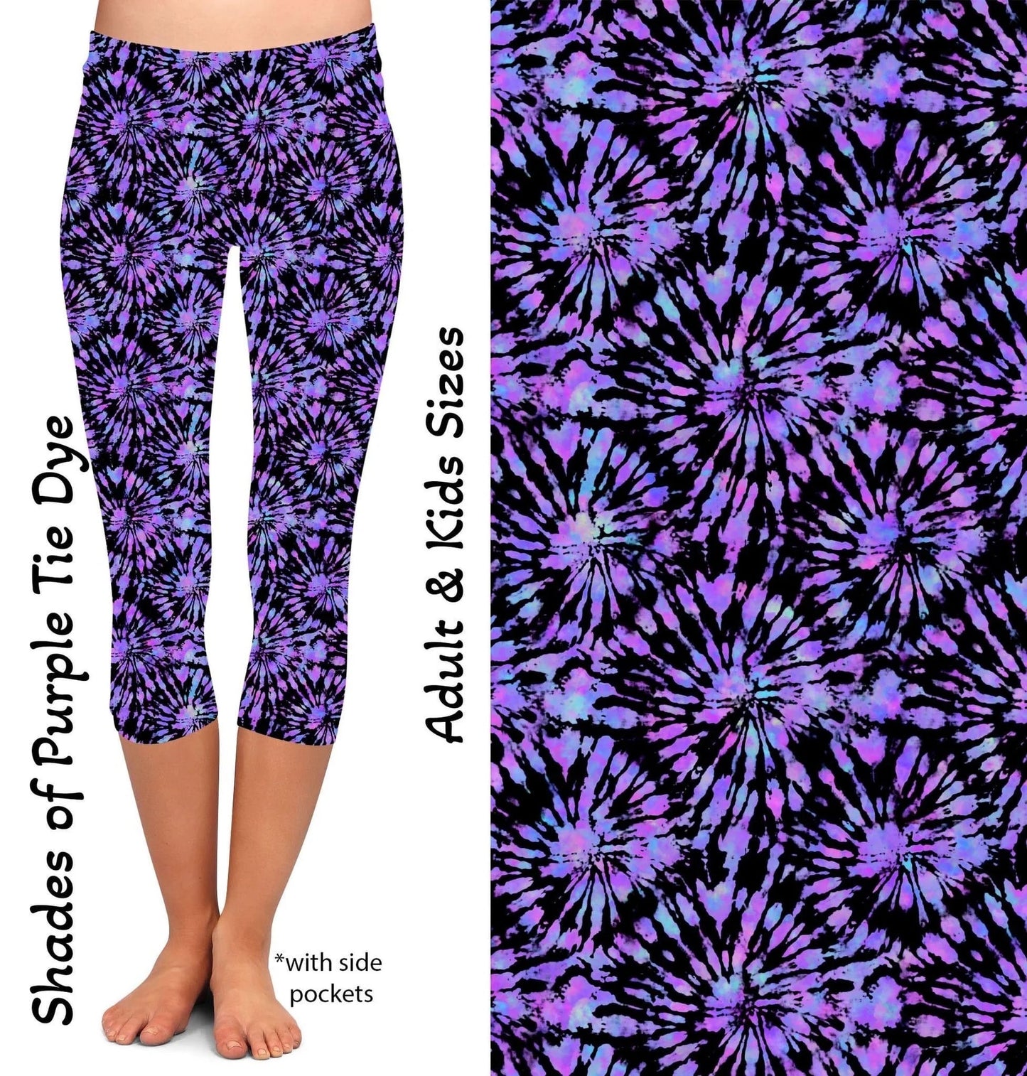 Shades of Purple Tie Dye Capri Leggings with Pockets (GY)