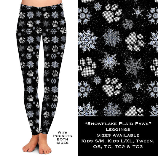 Snowflake Plaid Paws Leggings with Pockets (WW)