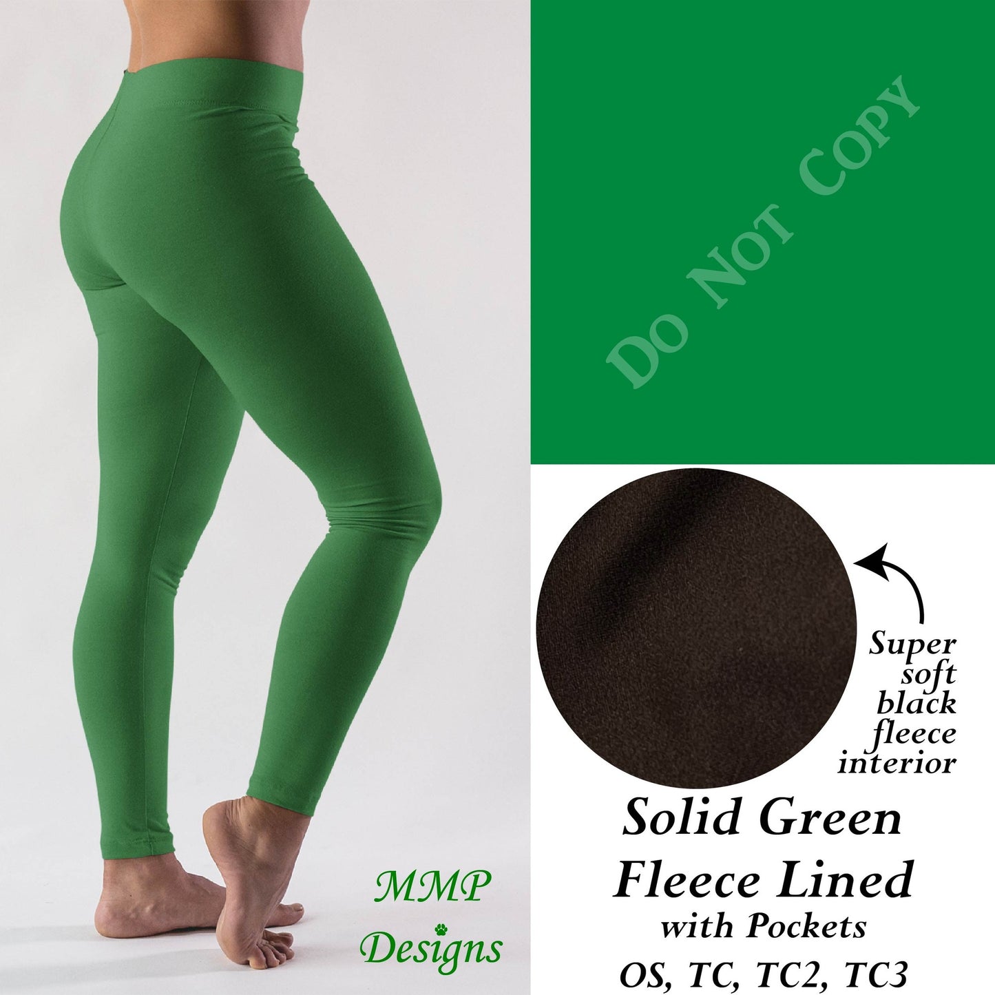 Solid Green Fleece Lined Leggings with Pockets (MMP)