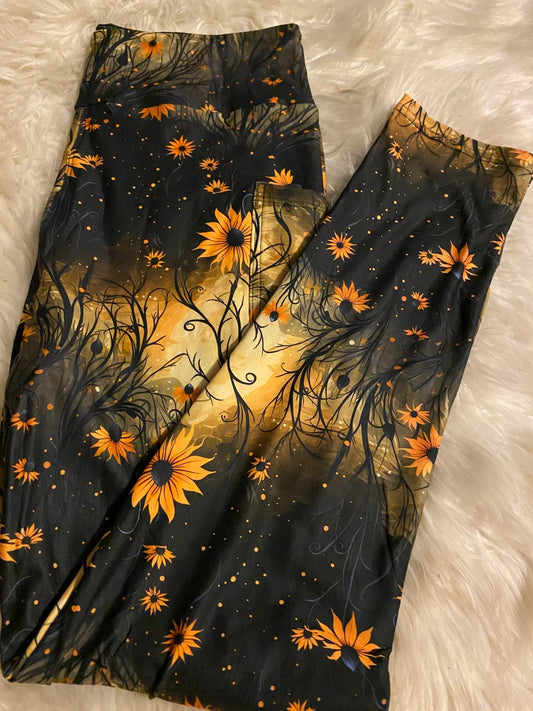 Spooky Sunflowers Leggings with Pockets (SLB)