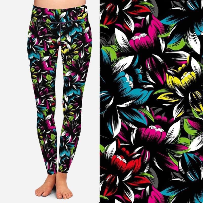 Colorful Flowers on Black Leggings (PPD)