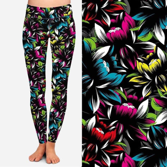 Colorful Flowers on Black Leggings (PPD)