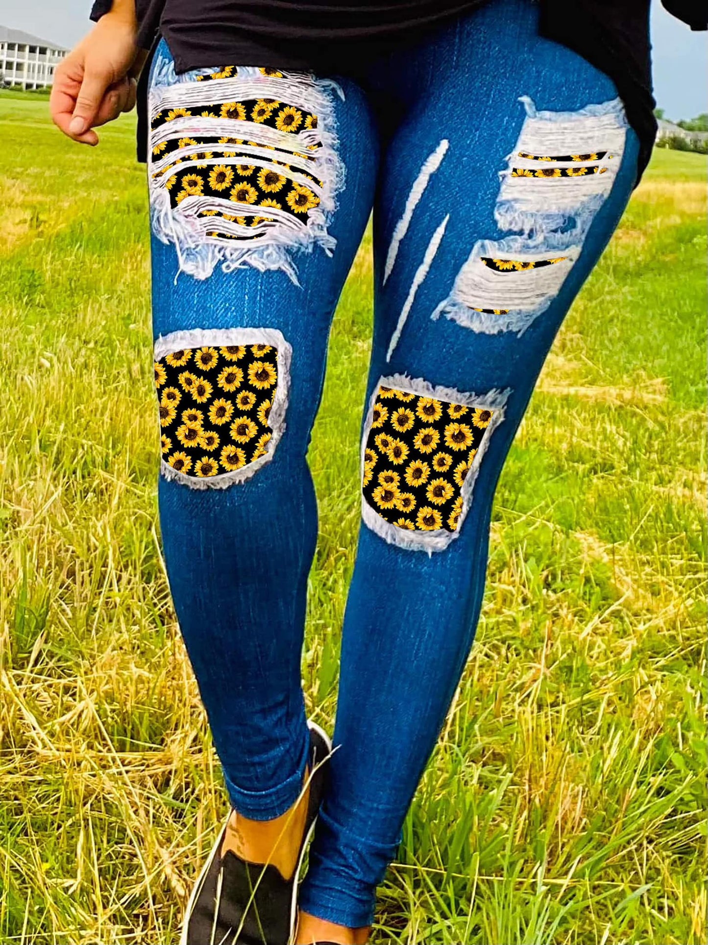 Sunflower Faux Denim Leggings with Pockets (SLB)