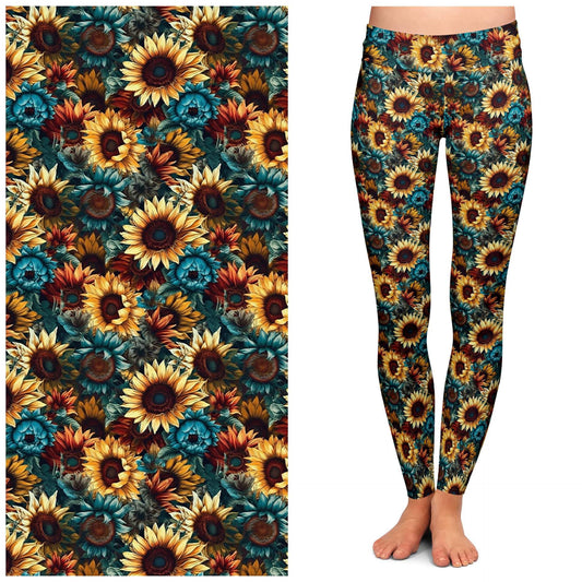 Sunflowers Fleece Lined Leggings with Pockets (SLB)