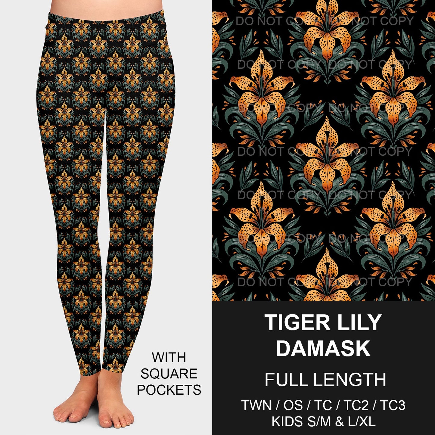 B190 - Preorder Tiger Lily Damask Leggings w/ Pockets (Closes 10/27. ETA late Dec.)