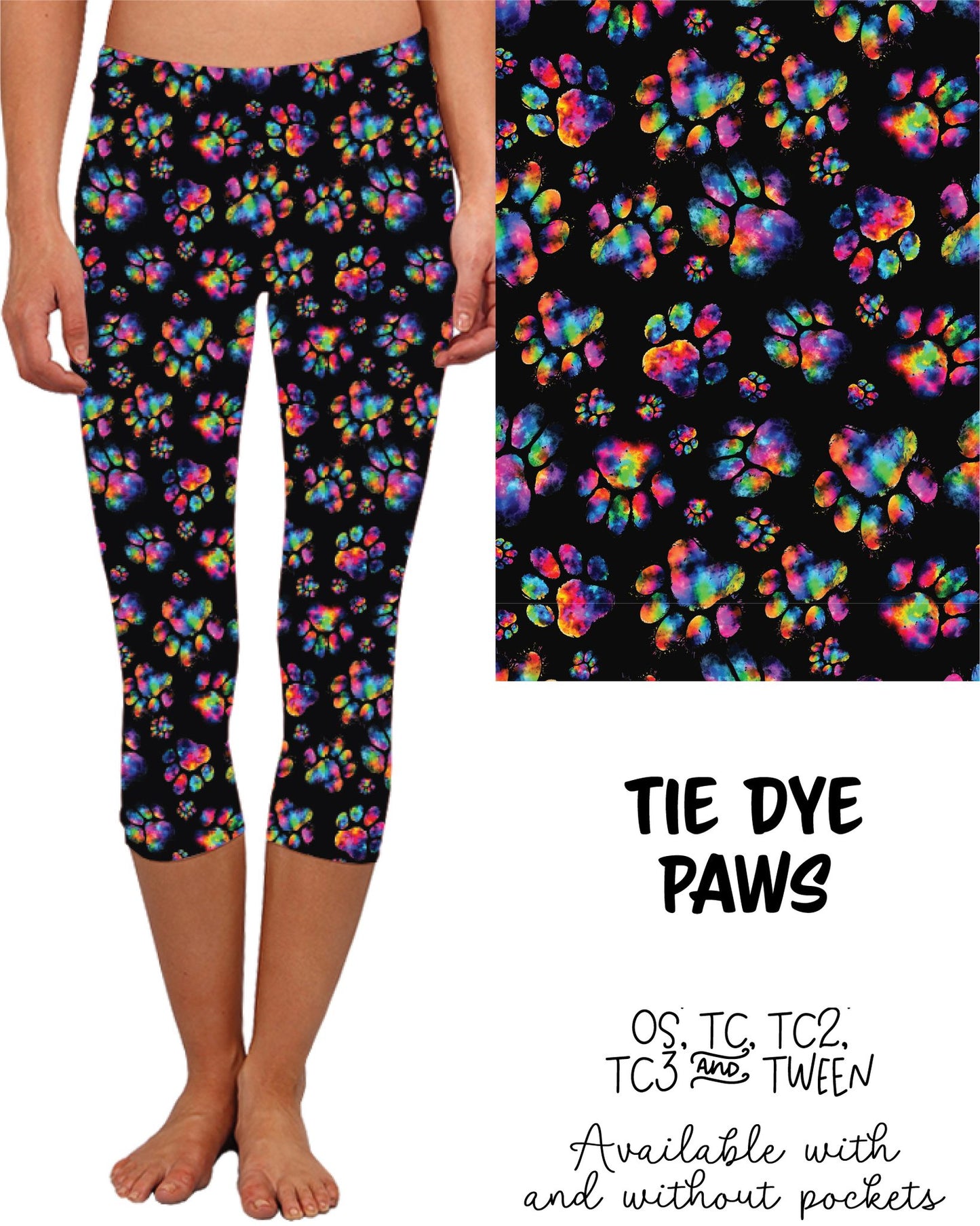 Tie Dye Paws Capri Leggings with Pockets (JAAM)