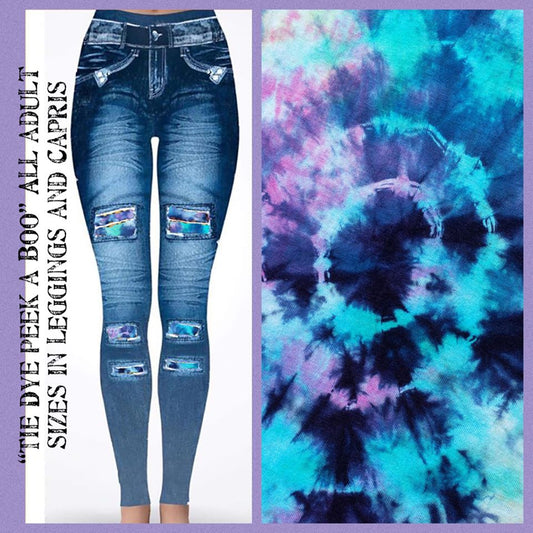 Tie Dye Peek-a-Boo Faux Denim Leggings (AR)