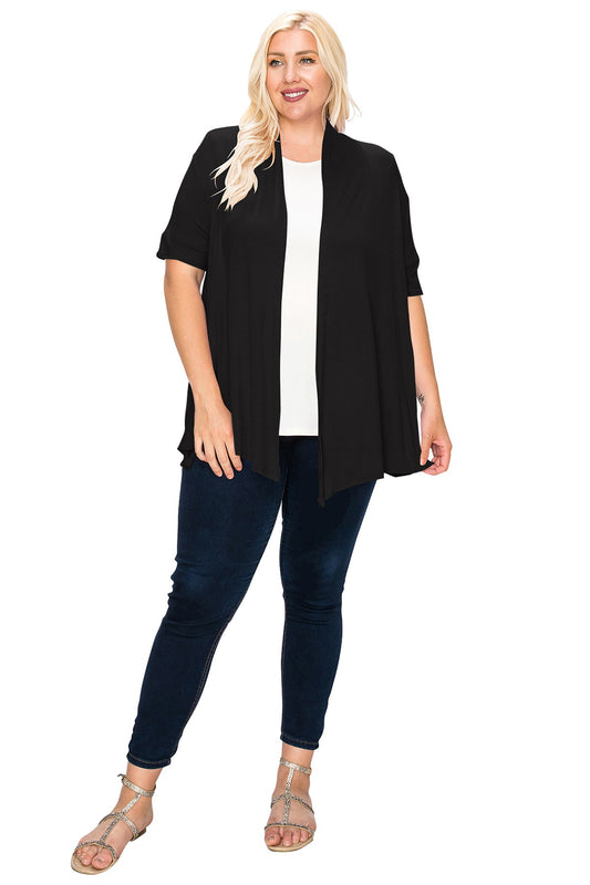 Black Short Sleeve Open Cardigan