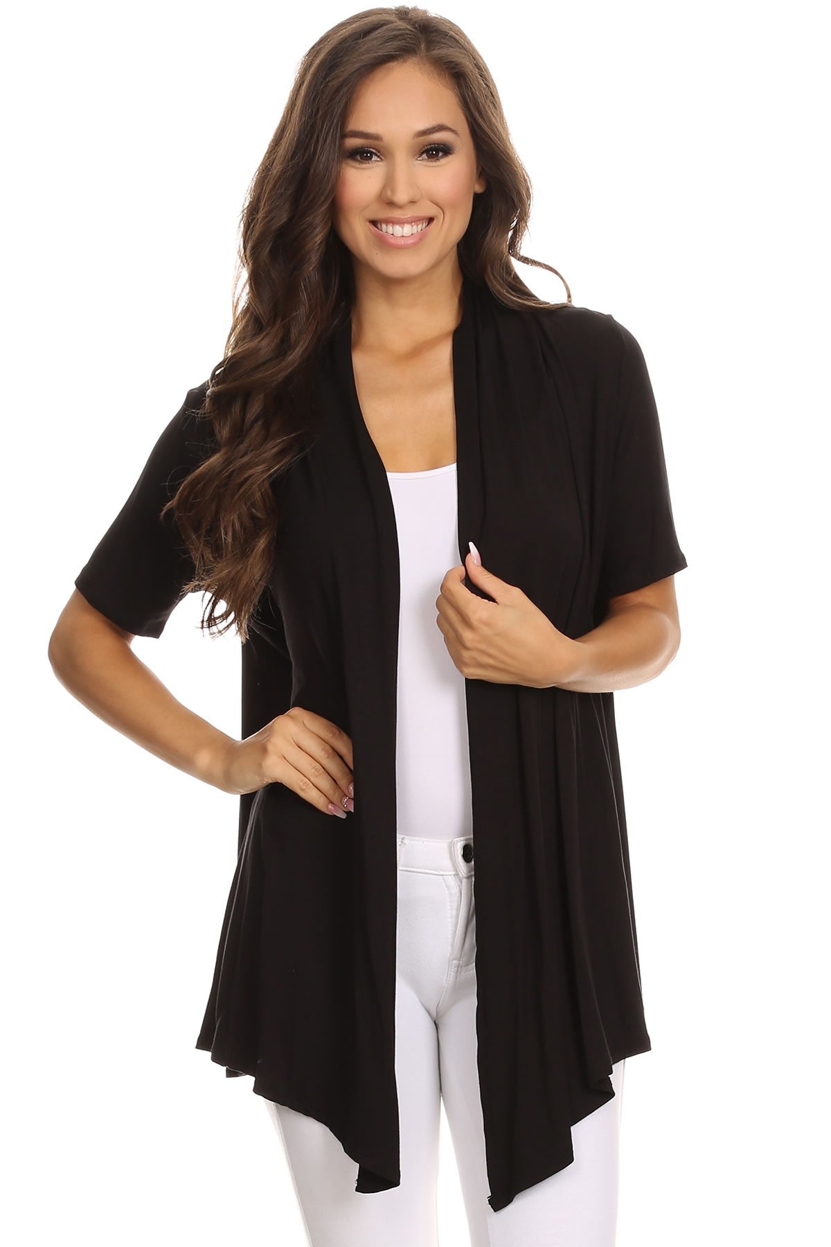 Black Short Sleeve Open Cardigan