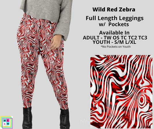 Wild Red Zebra Leggings with Pockets (Pixie)