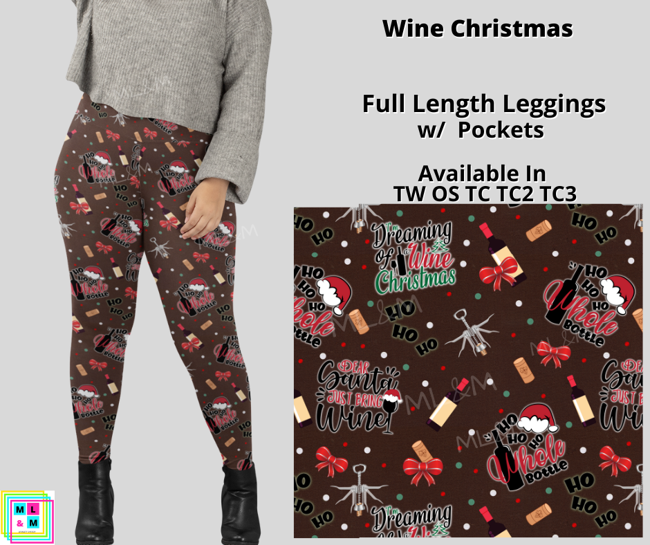 Wine Christmas Leggings with Pockets (Pixie)