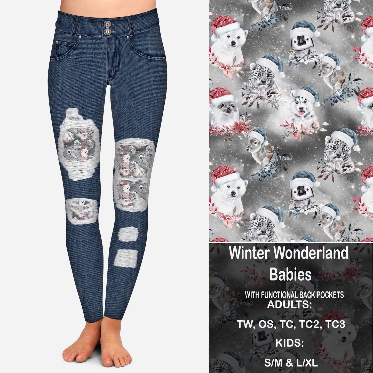 Winter Wonderland Babies Faux Denim Peek-A-Boo Leggings with Pockets (GY)