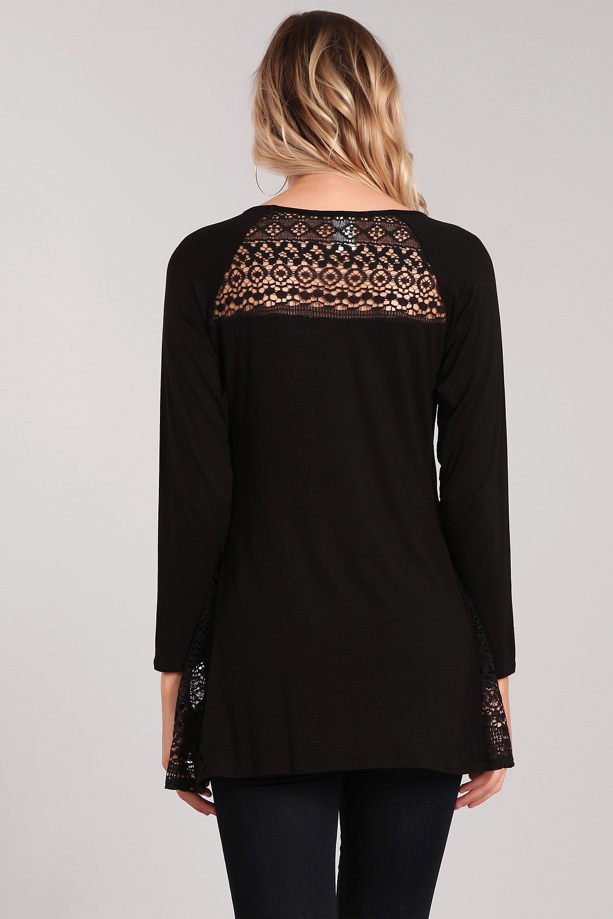 Black Long Sleeve Tunic with Lace Accents