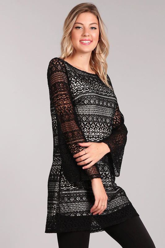 Lace Overlay Tunic with Bell Sleeves