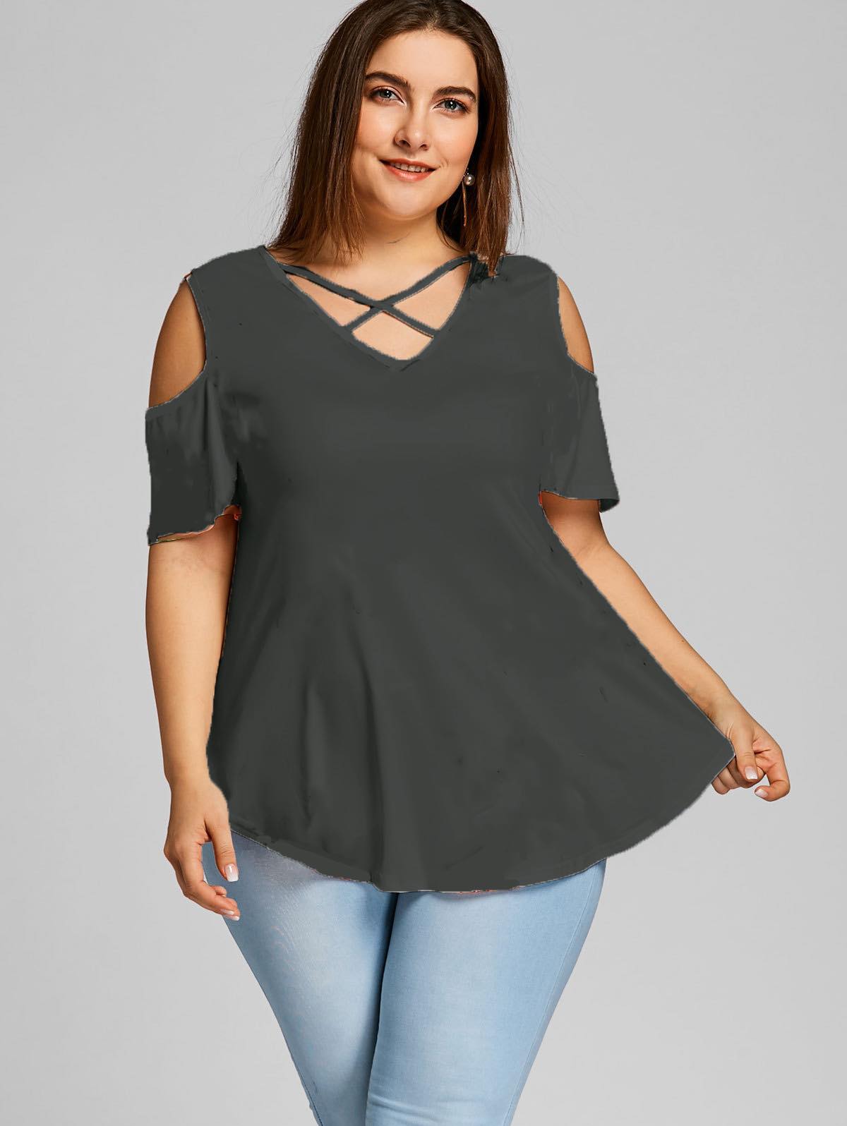 Gray Criss Cross Cold Shoulder Shirt (MMP)