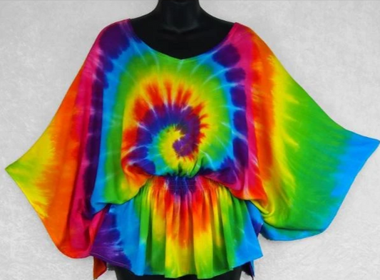 Rainbow Spiral Tie Dye Butterfly Poncho Top