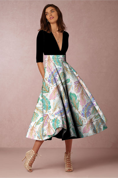 Colorful Feathers Maxi Skirt (R&R)