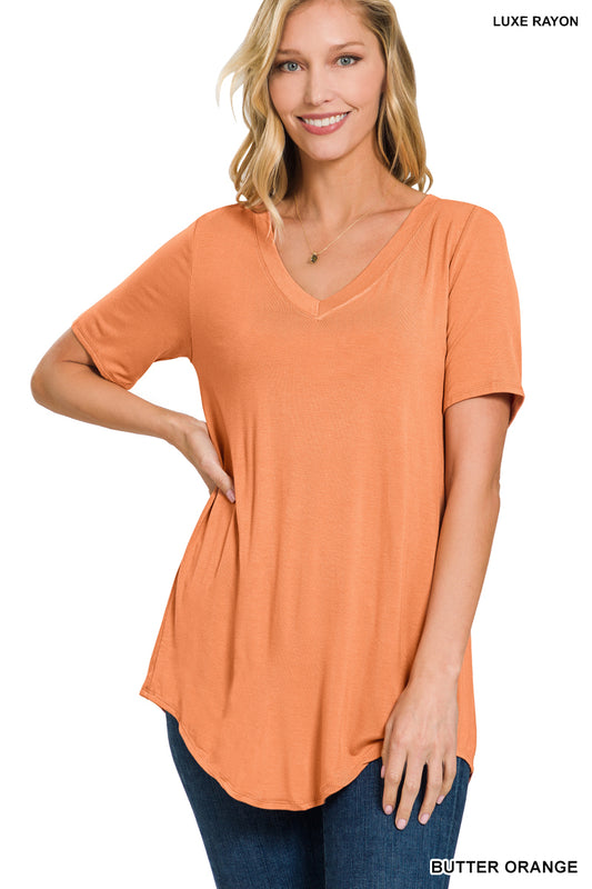 Butter Orange Short Sleeve V-Neck Top