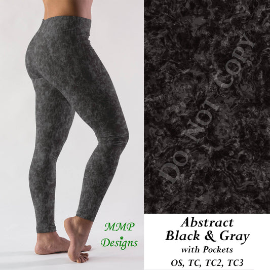 Abstract Black & Gray Leggings/Capri with Pockets (MMP)