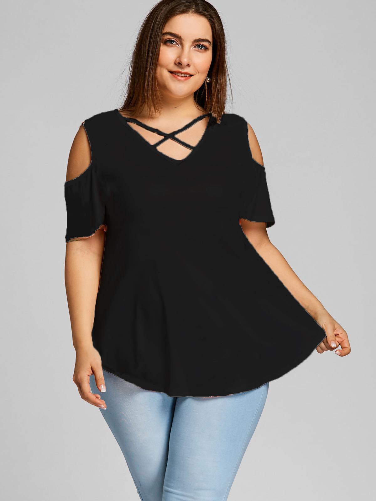 Black Criss Cross Cold Shoulder Shirt (MMP)