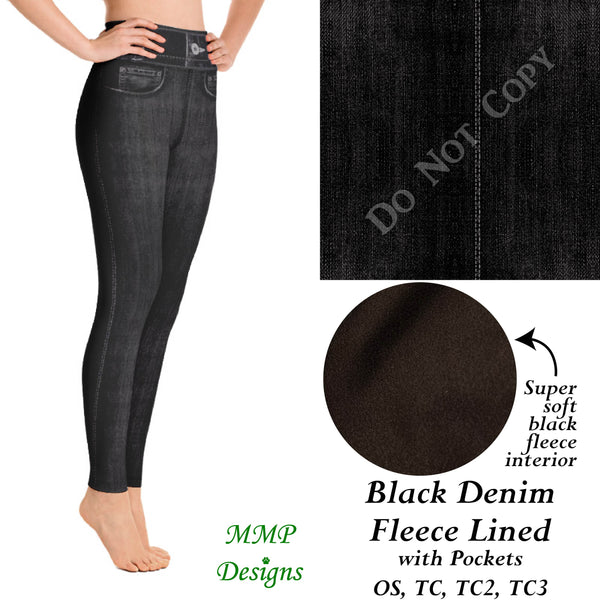 Black Denim Fleece Lined Leggings with Pockets (MMP)