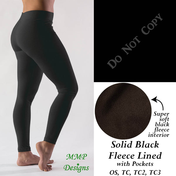 Solid Black Fleece Lined Leggings with Pockets (MMP)