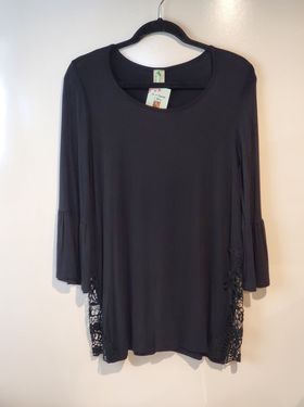 Black Bell Sleeve Tunic with Side Lace