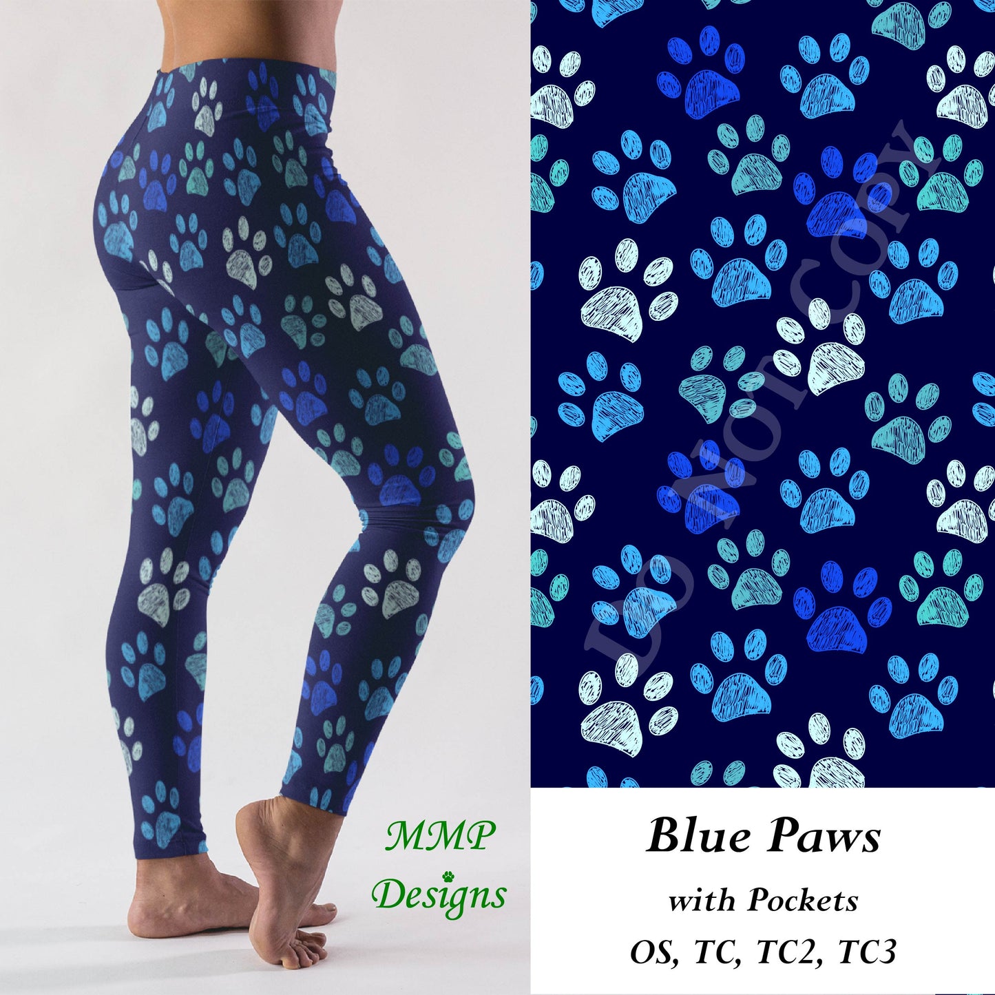 Blue Paws Leggings/Shorts with Pockets (MMP)