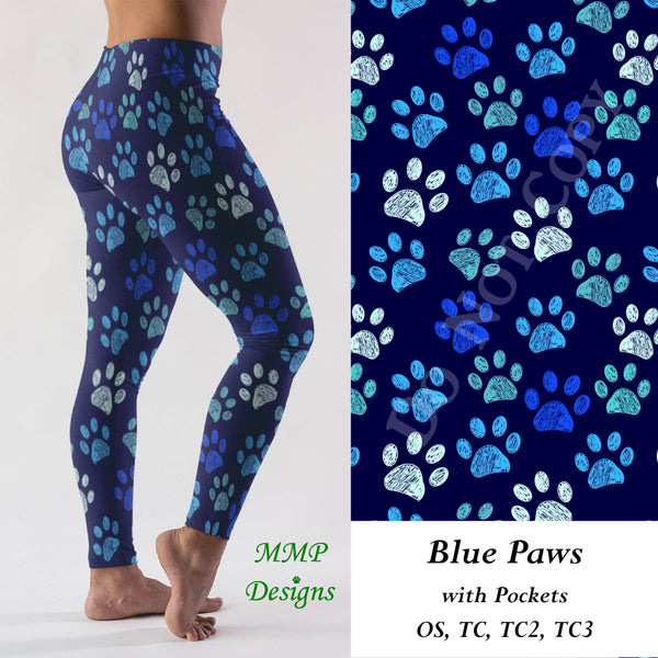 Blue Paws Leggings/Shorts with Pockets (MMP)