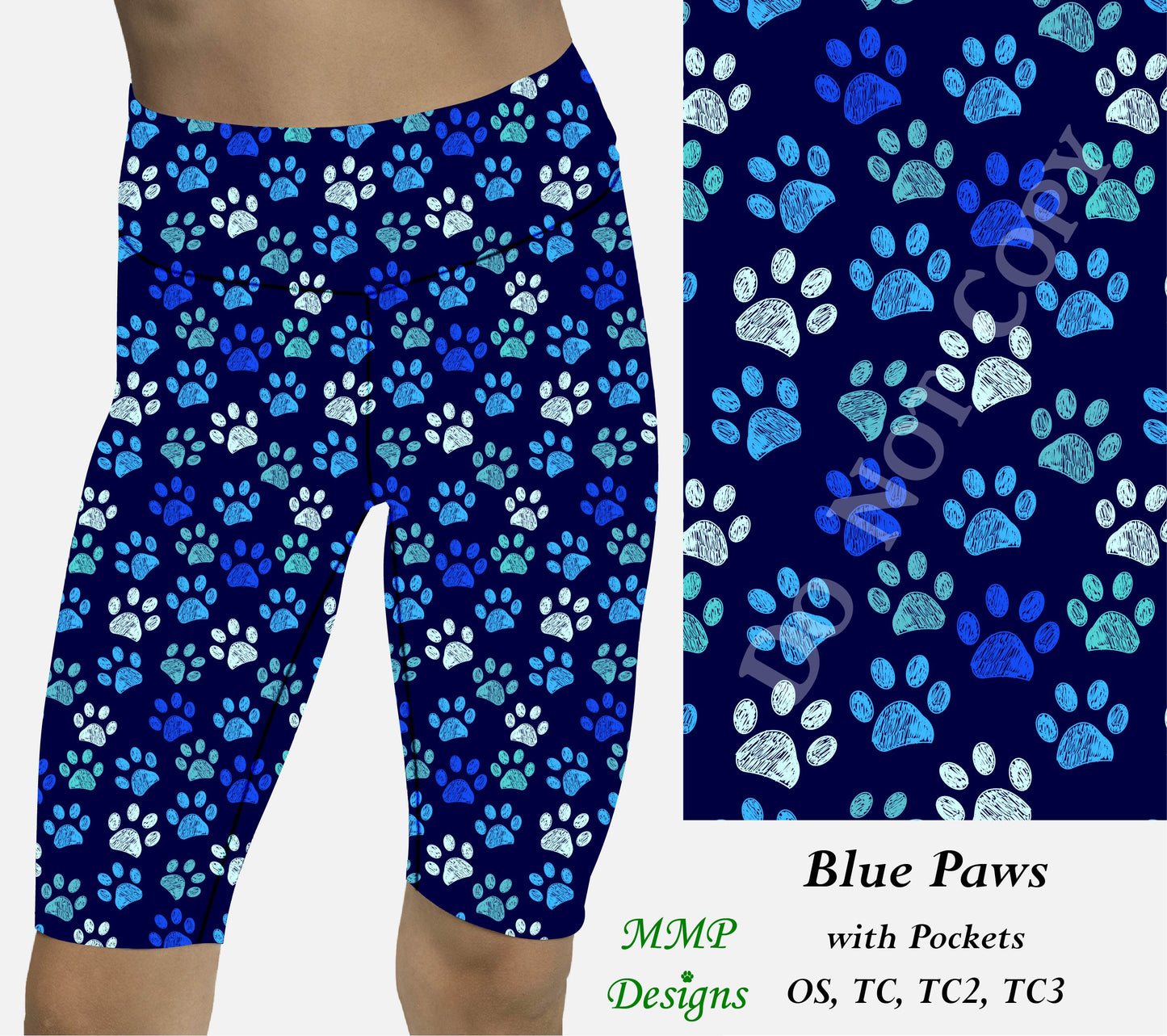 Blue Paws Leggings/Shorts with Pockets (MMP)