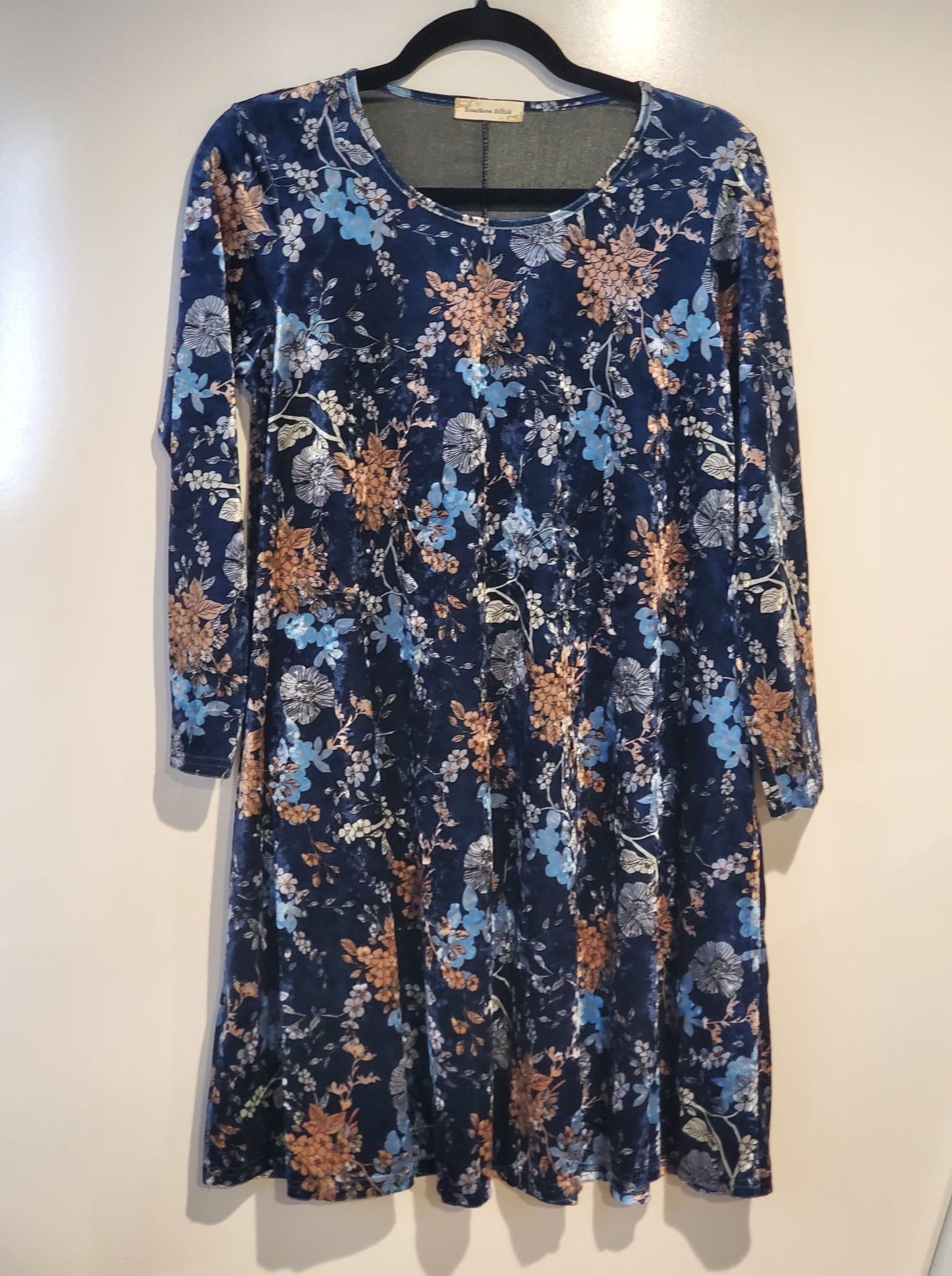 Blue floral long sleeve dress with Pockets LYLLE