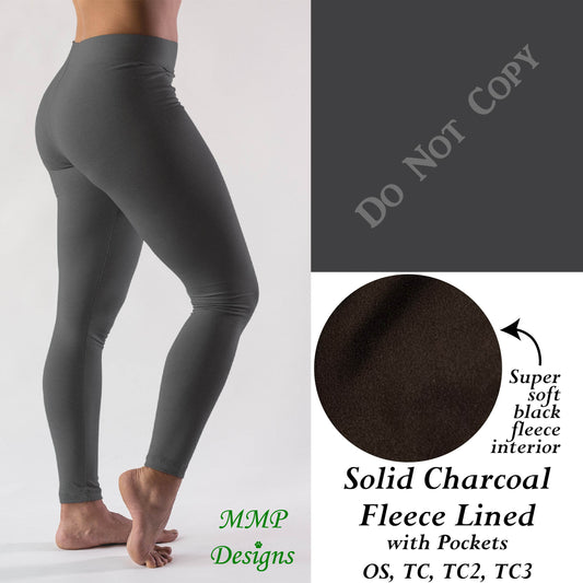 Solid Charcoal Gray Fleece Lined Leggings with Pockets (MMP)